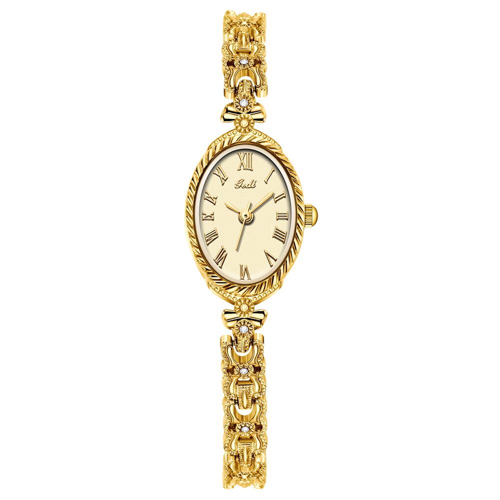 GEDI Watches for Woman Vintage Light Luxury Oval Dial Quartz Bracelet Watch Niche Elegant Temperament Gold Ladies Watches Gifts