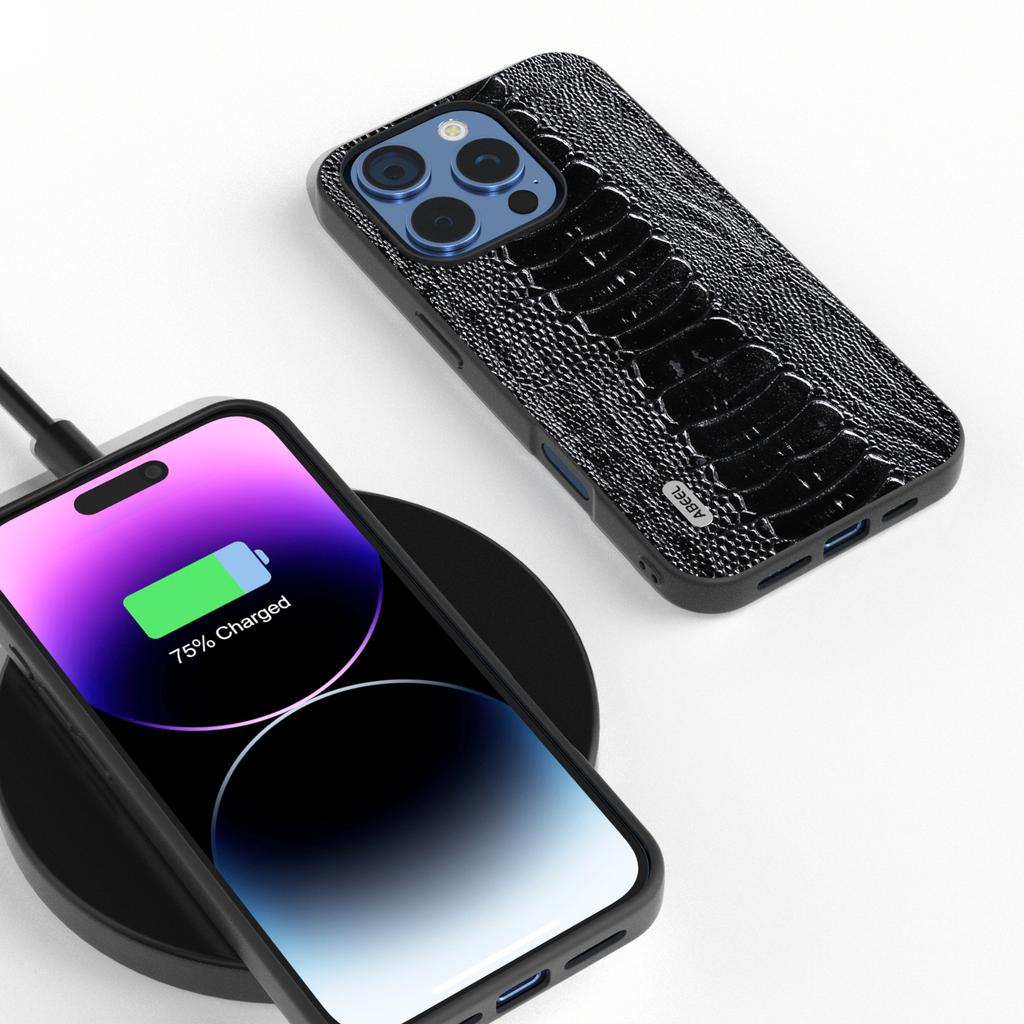 ABEEL For iPhone 16 Pro Case Crocodile Texture Genuine Cow Leather+TPU+PC Phone Cover