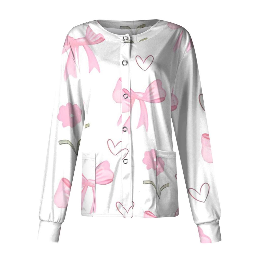 Женский повседневный однобортный кардиган с длинным рукавом и принтом в виде банта