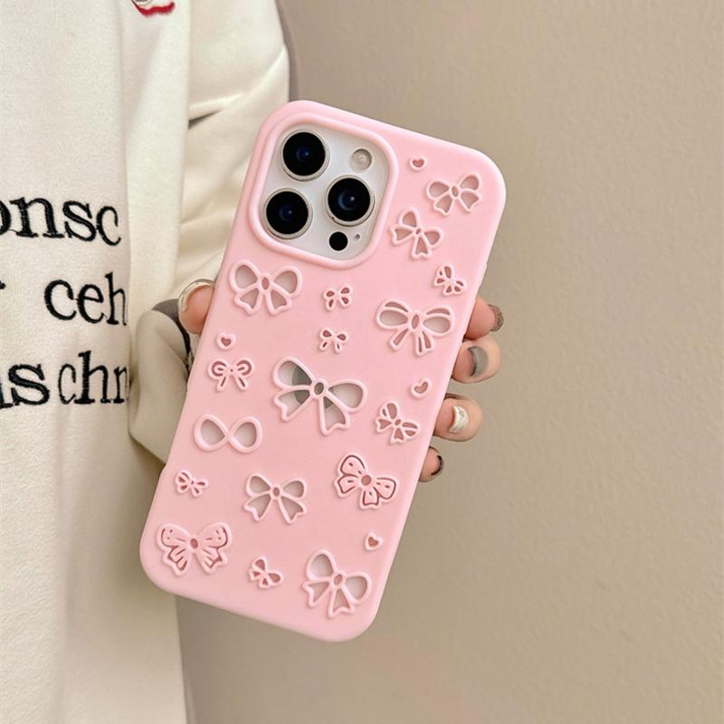 Cute 3D Pretty Bowknot Hollow-Out Soft Silicone Case For iPhone 13 14 15 16 17 Air Pro Max Phone Back Cover