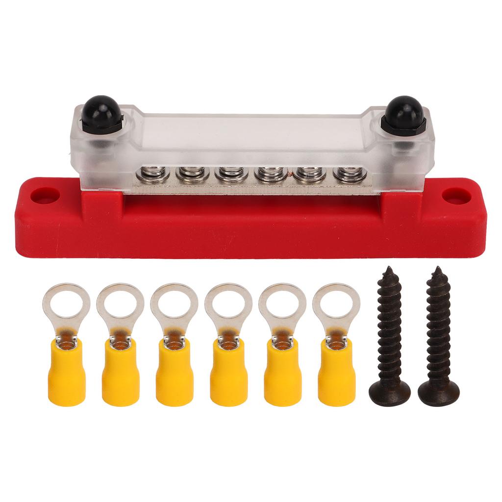 6 Terminal Bus Bar with Cover 48V 150A 2 Studs Power Distribution Block for Car Boat Marine Caravan