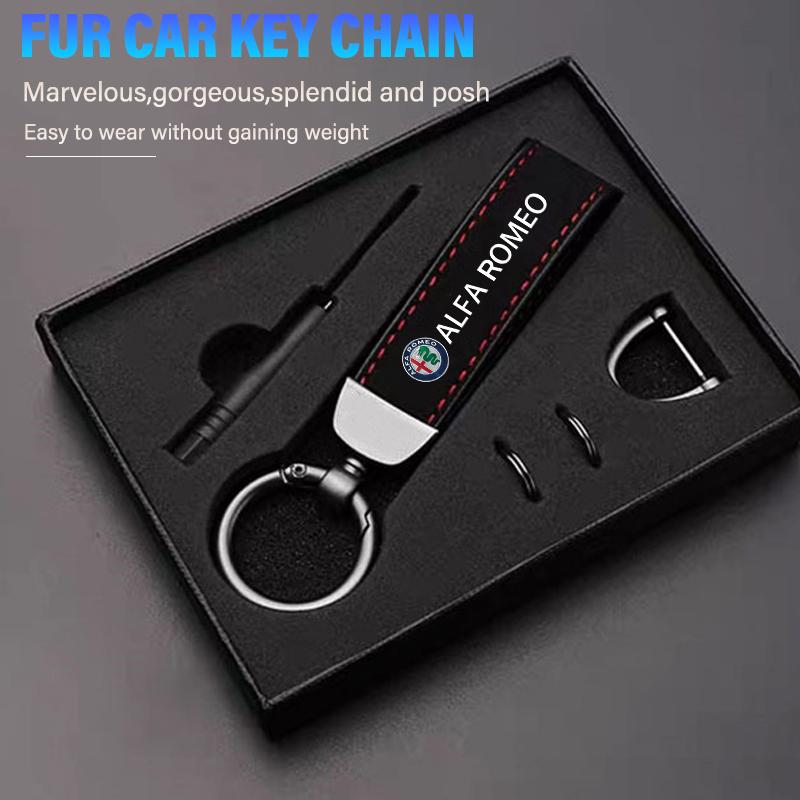 FKZLV1 2026 Hot Sticker High-end Leather Car Logo Key Chain Keyring Accessories For Alfa Romeo 4C 159 166 Spider Giulia 156 147 8C GT 2