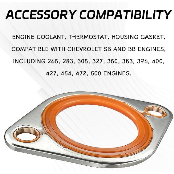 Thermostat Housing Gasket For SBC, Car Thermostat Water Neck Housing Gasket Engine Coolant Outlet Silicone Seal Spacer Replacement With 1/8" Aluminum