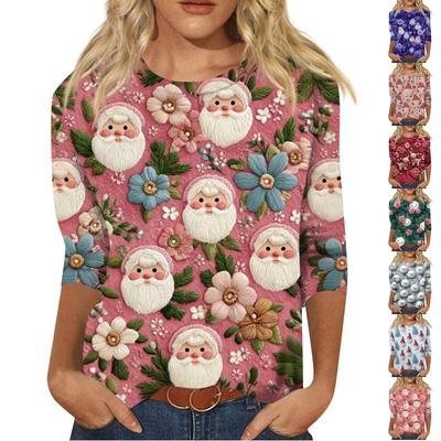 Женская модная повседневная свободная футболка с круглым вырезом и рукавами 3/4 с принтом, женский топ