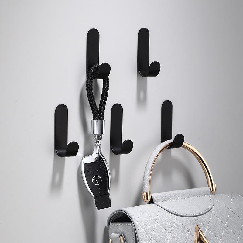 Крючок для одежды, вешалки, черный настенный крючок, без гвоздей, ключ, пальто, сумка, шляпа, вешалка, алюминиевые крючки для халата для домашней ванной комнаты
