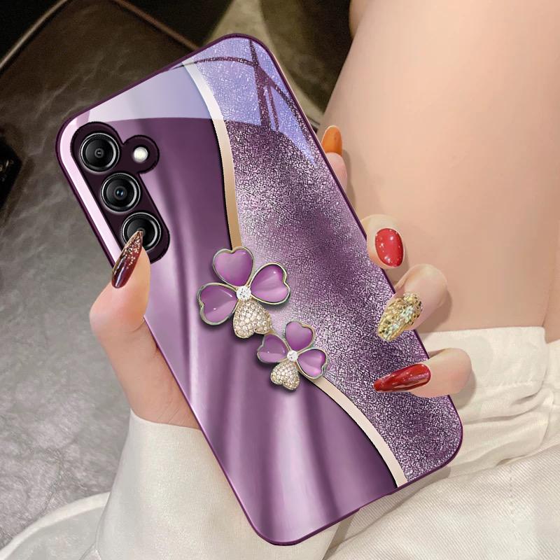 Роскошный Четырехлистник Для Samsung Galaxy A14 4G 20 30 52 20S 21S 22 A32 33 34 42 50 51 53 54 70 71 72 73 5G Стеклянный Чехол для Телефона