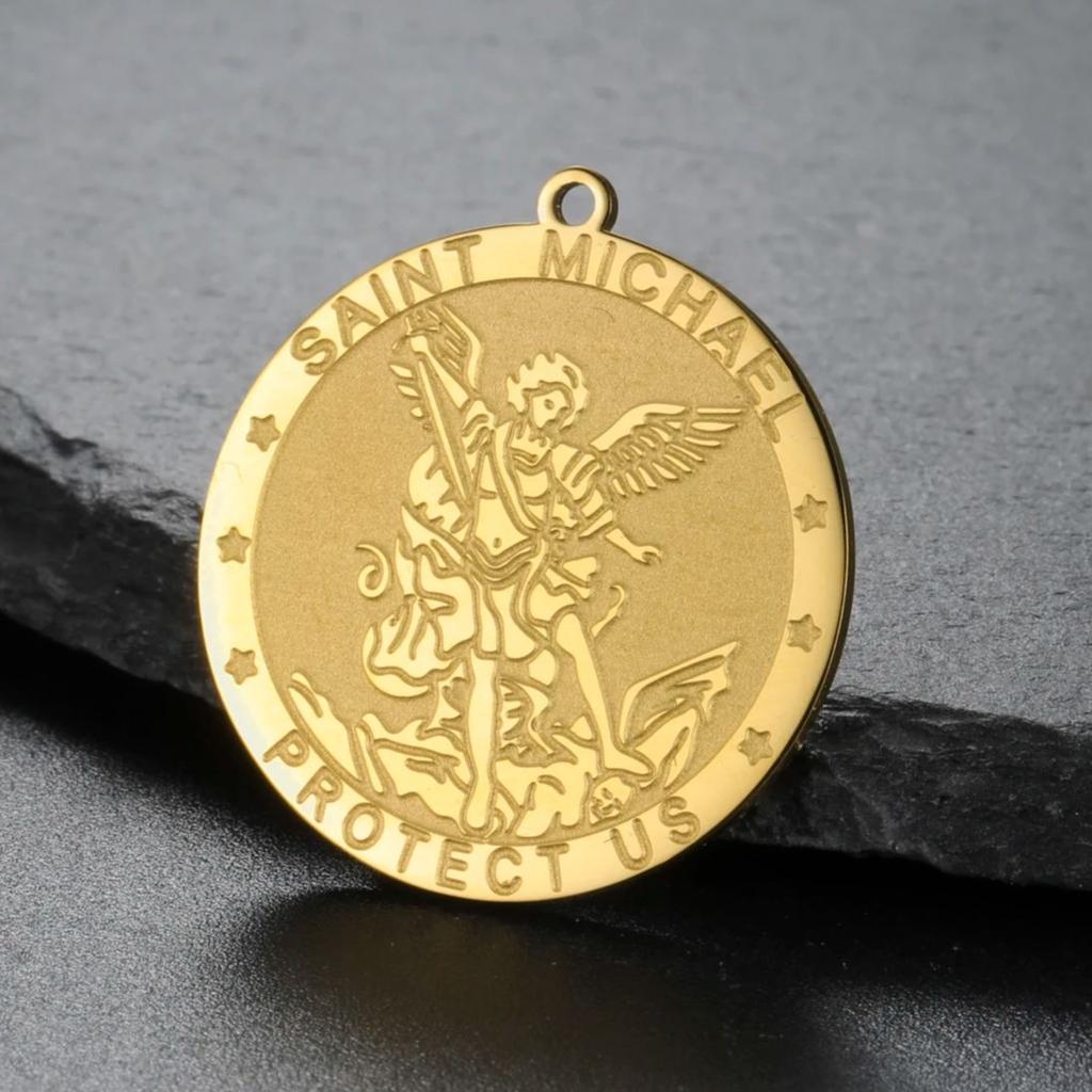 Teamer Archangel Michael Emboss Charms Stainless Steel For Necklace Making Jewelry Vintage Accessory Fashion Amulet Gift New