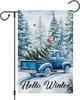 Heyfibro Hello Winter Retro Blue Truck Christmas Tree Garden Ag 12x18 Inch Double Sided Burlap Cardinal Yard Banner for Se EEL