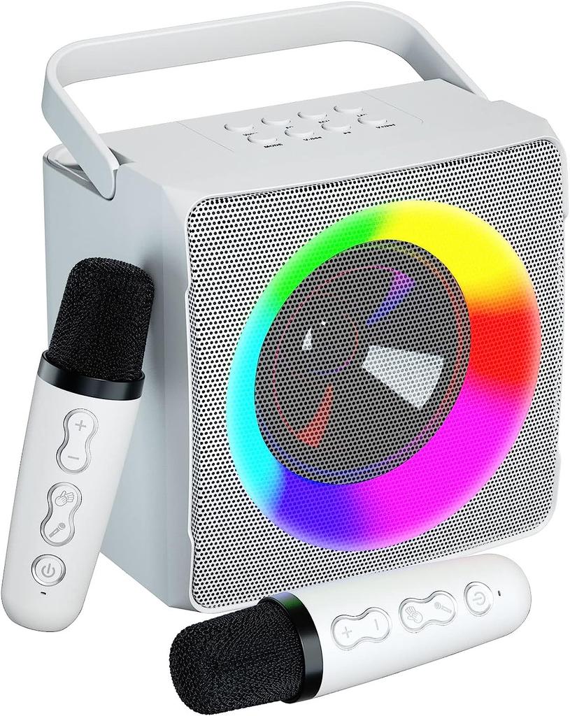 Караоке-машина, портативный динамик Bluetooth, светодиодная лампа для вечеринок с 2 беспроводными микрофонами для караоке — подарок на день рождения, семья, вечеринка, встреча, поддержка USB.