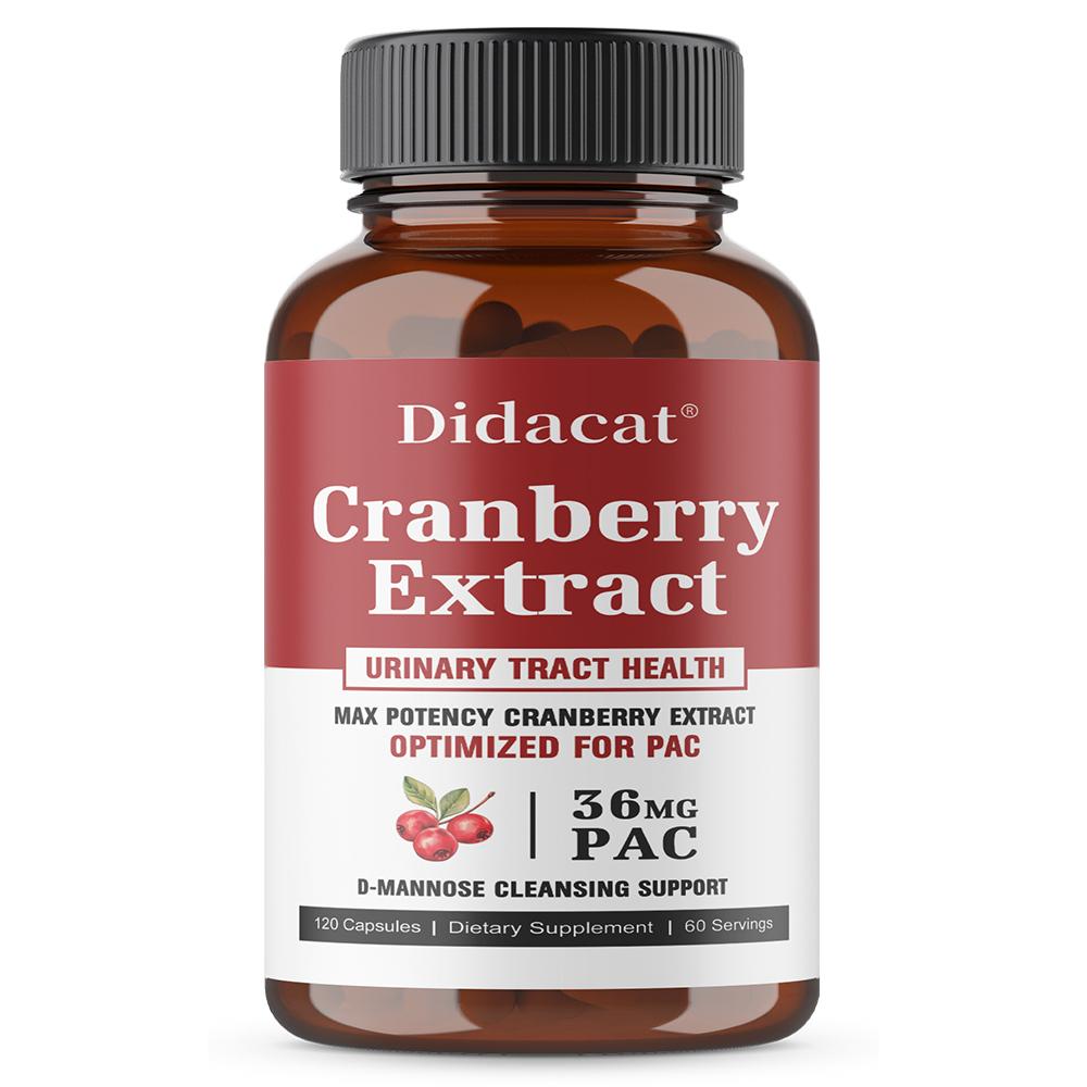 Premium Cranberry Extract Formula - Optimized with 36mg PAC & D-Mannose for Urinary Tract Health & Cleansing Support - 120 Capsules