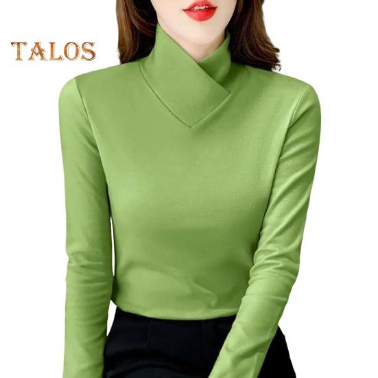 Женские топы с высоким воротником и длинным рукавом, облегающие, мягкие, эластичные, однотонные, с уникальным вырезом горловины