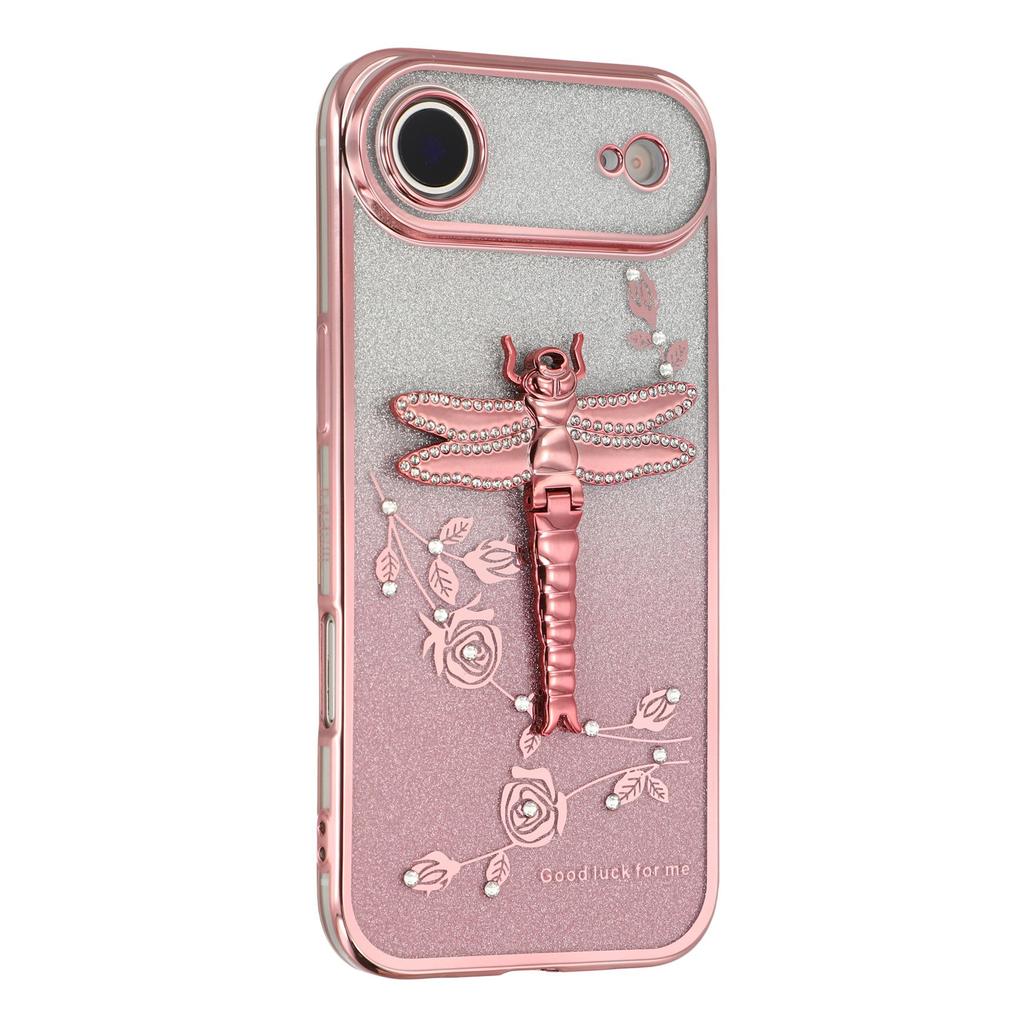 KADEM For iPhone 17 Air Case Dragonfly Kickstand TPU Flowers Glitter Phone Cover