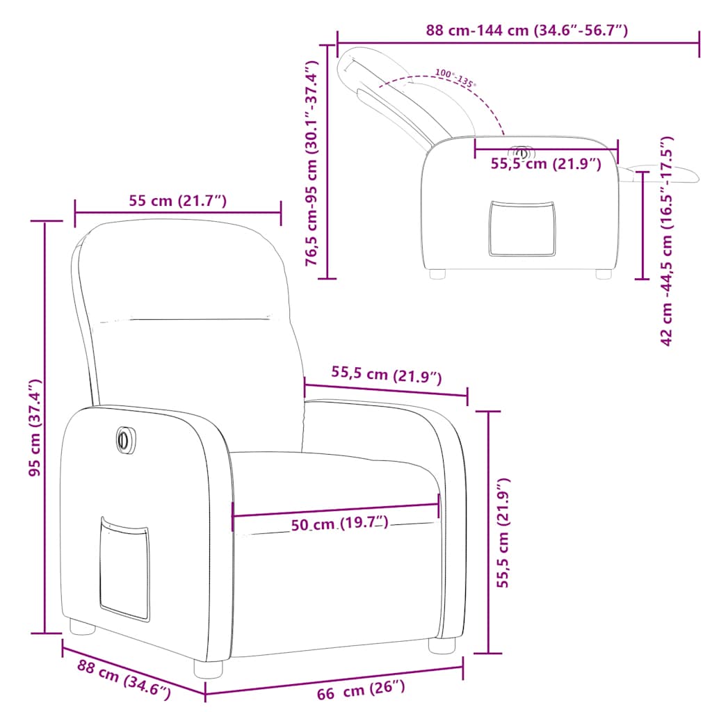 Electric Recliner Chair Burgundy Fabric