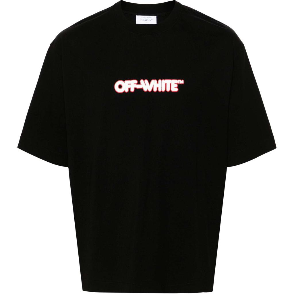 Off-White Легкая мужская футболка с круглым вырезом и коротким рукавом с принтом логотипа, черная OMAA120F24JER00E1001