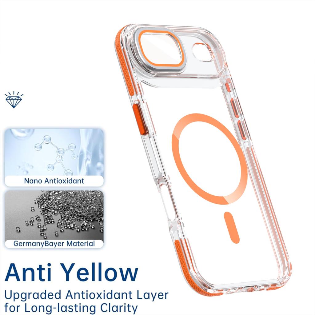 For iPhone Air Magnetic Case TPU Acrylic Clear Phone Back Cover with Lens Protector Kickstand