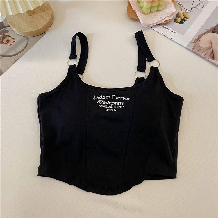 Модный жилет с подтяжками на спине и принтом в виде букв и фиксированной чашкой