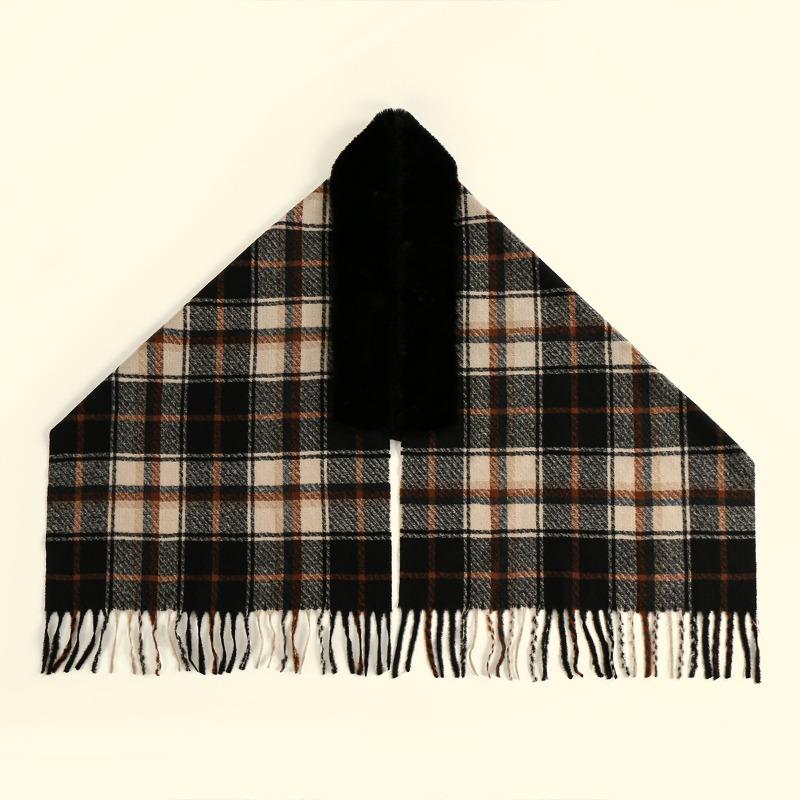Autumn and Winter New Cashmere Plaid Warm Shawl Maillard Fringed Couple Versatile Niche Women's Cape Scarf
