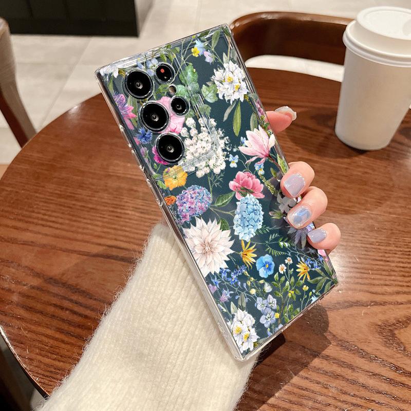 Чехол для телефона с ярким цветочным узором для Samsung Galaxy S26 S25 S24 S23 Ultra S22 S26 Plus S24 S21 FE S25 Edge Прозрачный Мягкий ТПУ Чехол