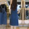 Women's 2025 Korean Style Denim Dress - Short-Sleeved, Slimming, Waist-Cinching, Trendy Fake Two-Piece Design