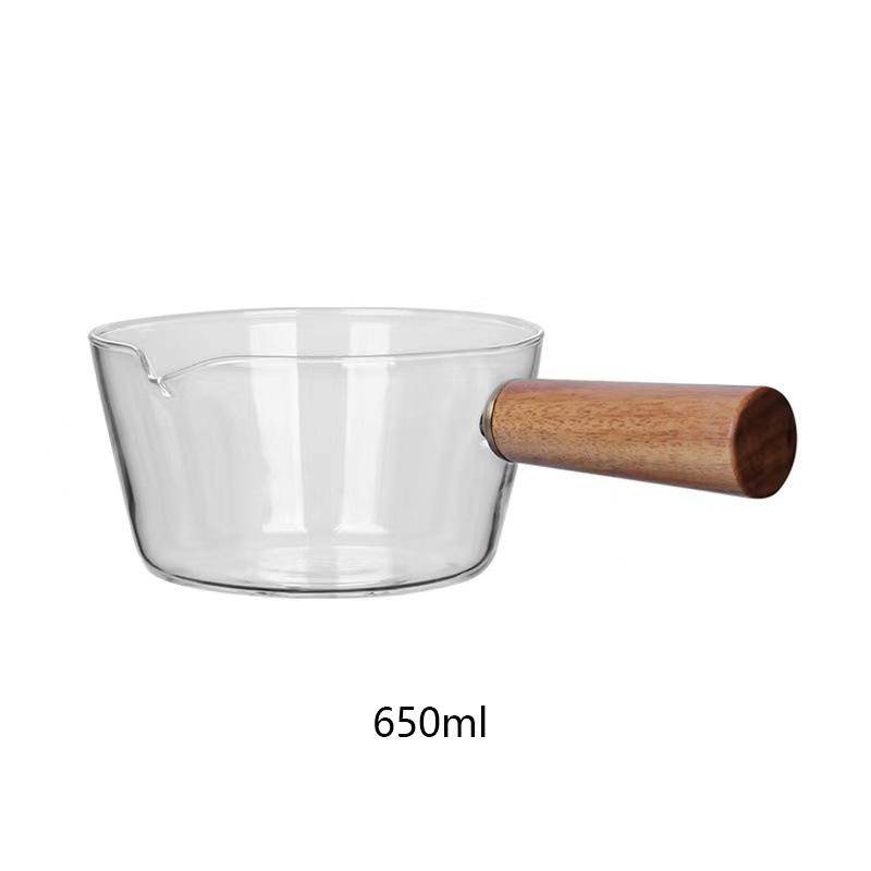 Стеклянная кастрюля для приготовления молока, кастрюля для лапши быстрого приготовления, кастрюли для супа, каши, деревянная ручка, нагрев открытым пламенем, кухонная посуда, глиняный горшок