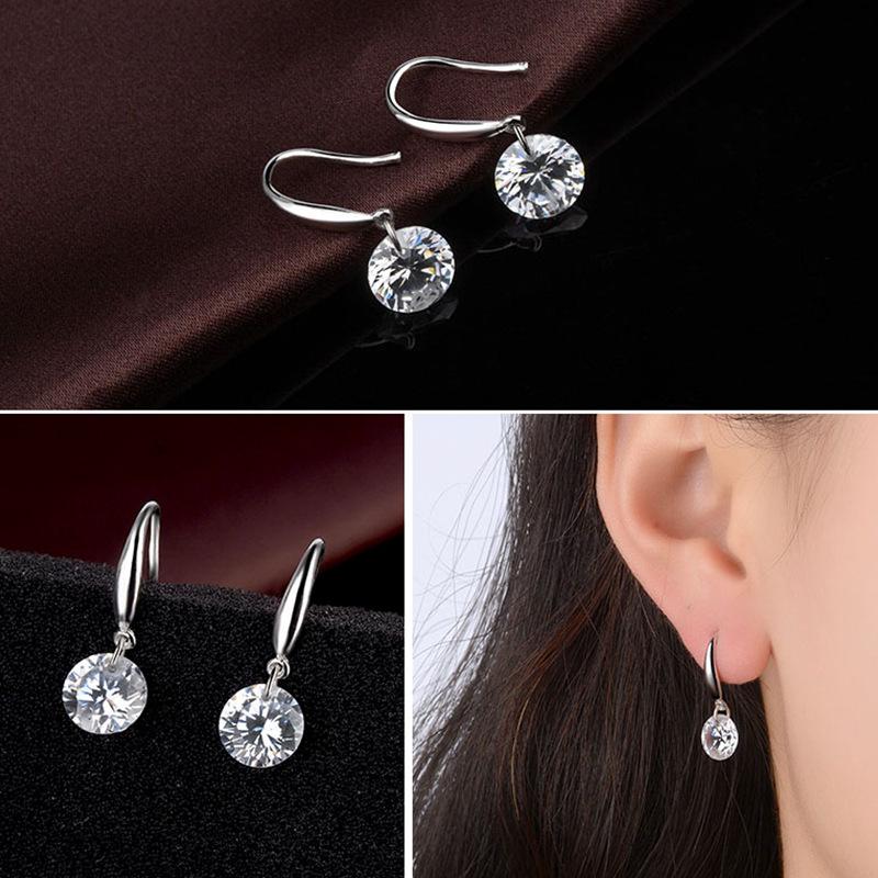New Round Crystal Zircon Drop Earrings for Women Golden Color Hook Earrings Brief Wedding Party Fashion Jewelry Gift