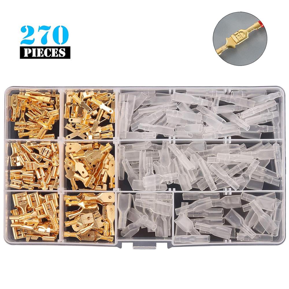 270Pcs 2.8/4.8/6.3mm Insulated Male Female Wire Connector Electrical Crimp Terminals Termin Spade Connectors Assorted Kit Box