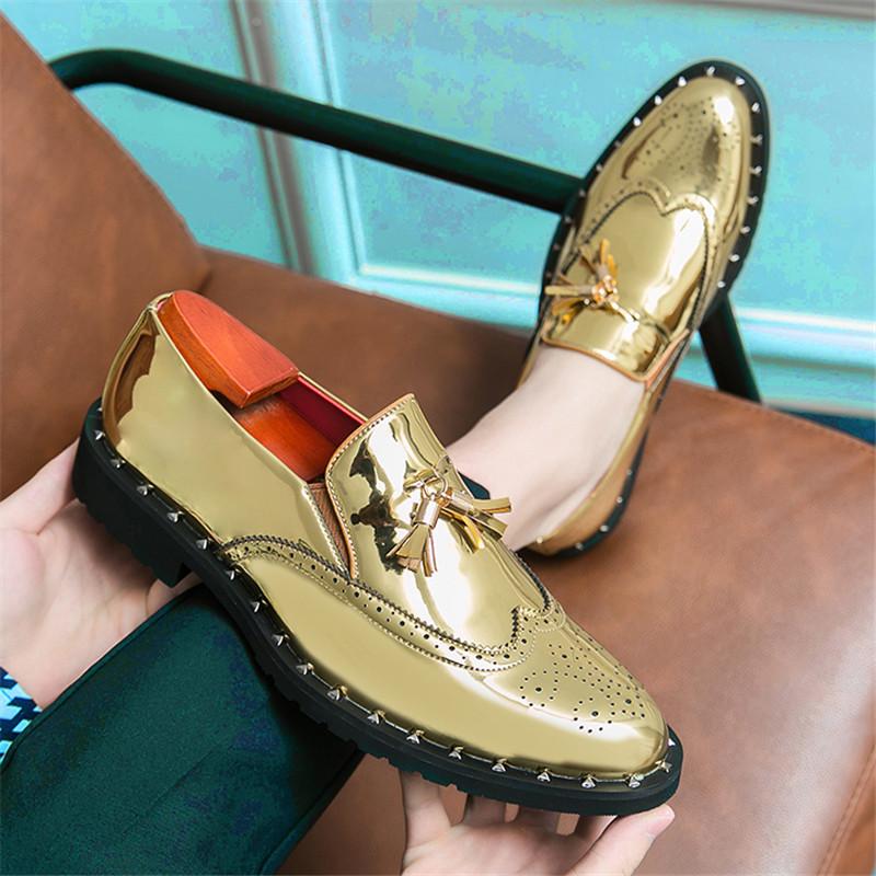 Fashion Luxury Designer Trend Gold Tassel Rivet Casual Shoes For Men Formal Wedding Dress Homecoming Footwear Zapatos Hombre