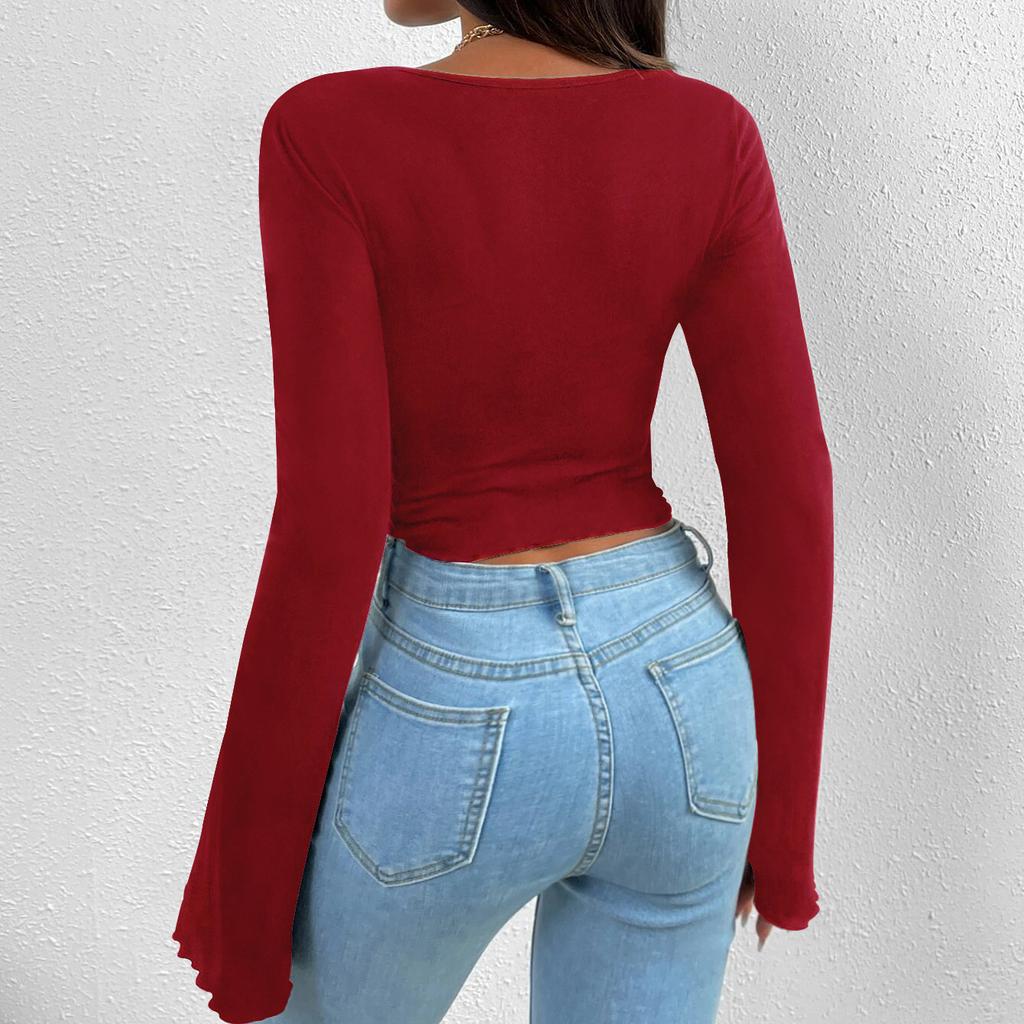 JKAASHDK женские модные повседневные однотонные принты весенне-осенние блузки и рубашки с v-образным вырезом и длинными рукавами