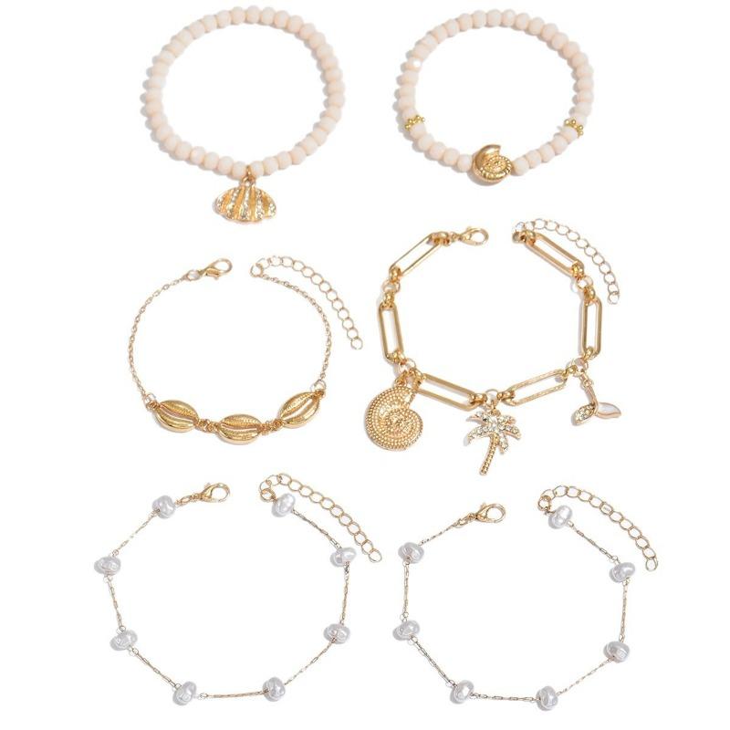 Bohemian Bracelet New Vacation Wind Rice Bead Alloy Conch Shell Pendant Bracelet Set