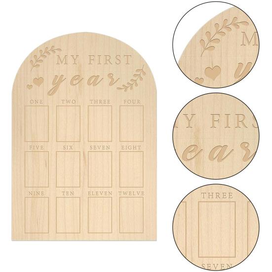 Baby First Year Milestone Photo Frame Rustic Wood Newborn Boys Girls Infant Monthly Picture Display Board Nursery Bedroom Wall Decoration Keepsake