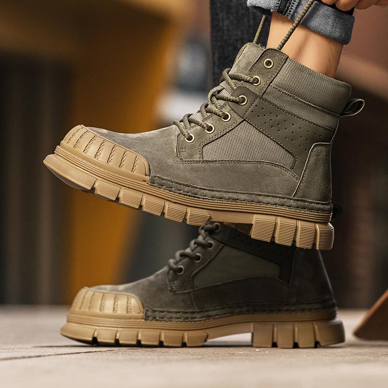 Модные мужские ботинки из натуральной коричневой кожи, брендовые, мужские, новая коллекция, ботинки для ходьбы, мужские ботильоны, на шнуровке, уличные, высокие, нескользящие, повседневные