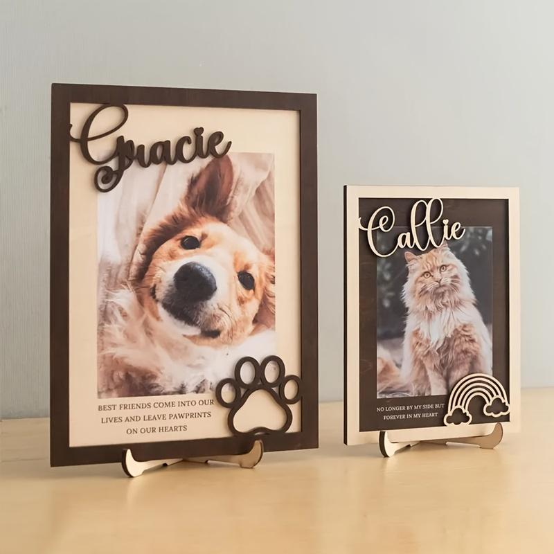 Customizable Personalized Wooden Pet Photo Frame with Name And Date - Vertical Desktop Display Dog Memorial Gift Featuring