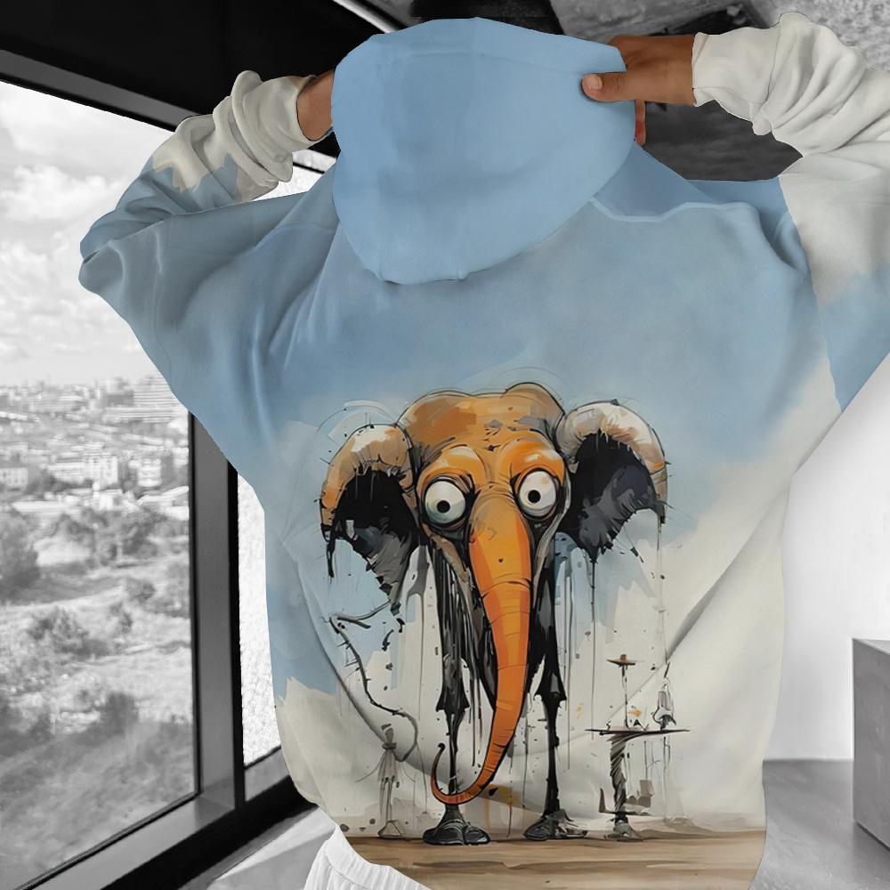 Забавная мужская толстовка, повседневный пуловер с длинным рукавом и капюшоном, топ с мультяшным принтом, модная винтажная мужская худи оверсайз, уличная одежда