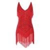 Womens 1920s Flapper Dance Dress V Neck Shiny Sequins Adjustable Spaghetti Straps Fringe Latin Party Costume