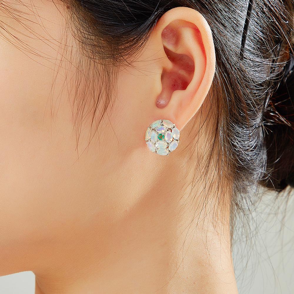 Серьги-кольца с натуральным опалом, изумрудом, комплект ювелирных изделий из стерлингового серебра 925 пробы, изысканные украшения для женщин, жены, хороший подарок