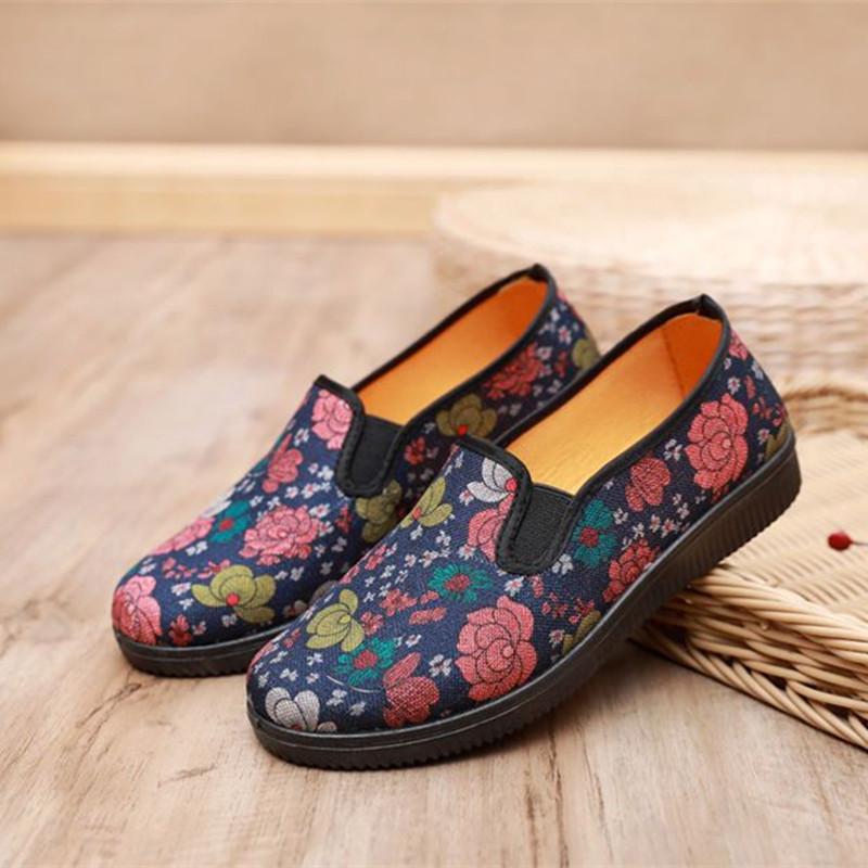 Женская обувь женская мода большой размер розовый цветочный узор танцевальные балетки женские повседневные синий комфорт противоскользящие лоферы ga223