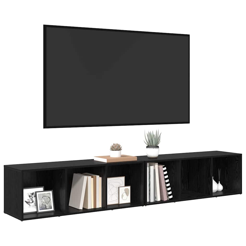 TV Cabinet Set 2 pcs Black Oak Effect 37 x 35 x 107 cm