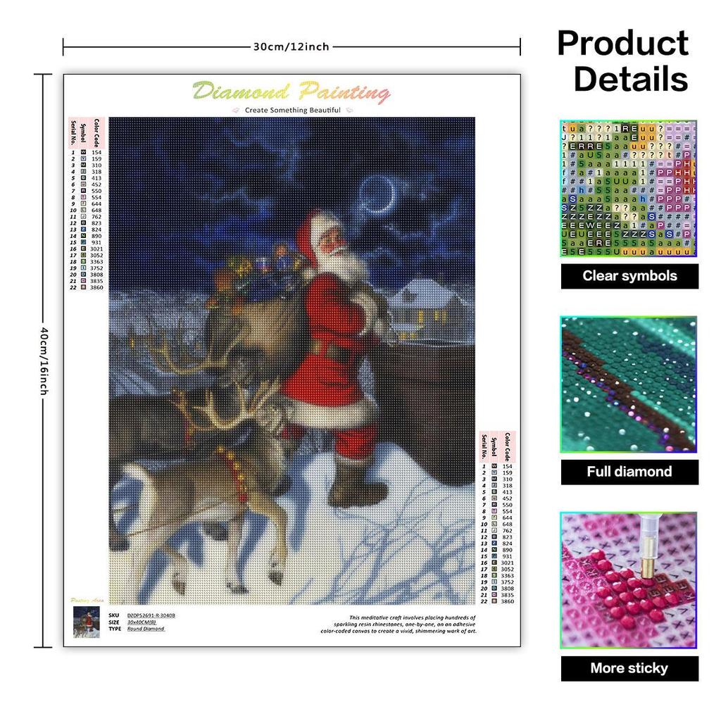 Рождественская алмазная живопись Санта-Клаус Мозаика Алмазная вышивка Олень ручной работы Подарок Настенные картины Искусство 30x40 см/12x16 дюймов