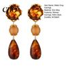 Prong Setting Earrings Water Drop Earrings, with Amber Gradient Design, Durable Comfortable Wear Alloy Retro Elegant Style Jewelry for Women Vintage