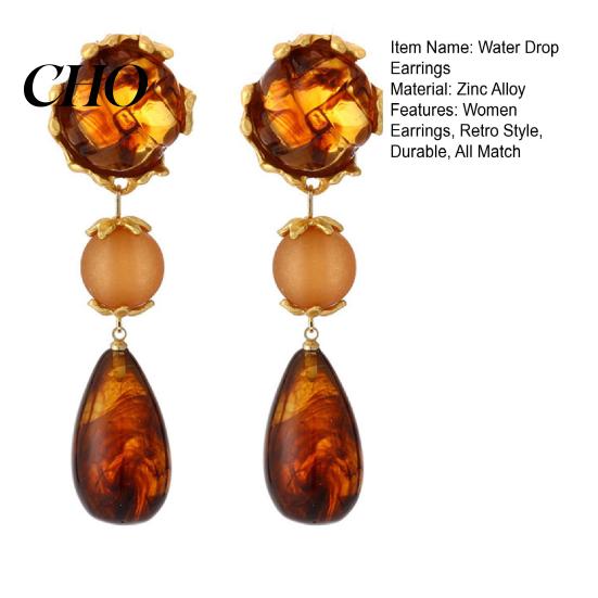 Prong Setting Earrings Water Drop Earrings, with Amber Gradient Design, Durable Comfortable Wear Alloy Retro Elegant Style Jewelry for Women Vintage