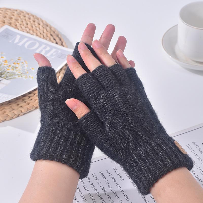 Alpaca Wool Half-Finger Gloves: Warm, Windproof, Breathable for Autumn & Winter, Outdoor Cycling.