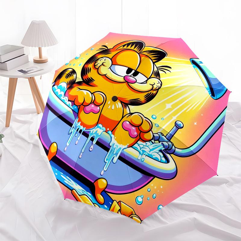 1pc Garfield taking a bath Umbrella with Plastic Handle,Suitable for All Seasons Home Travel Outdoor UmbrellaM943