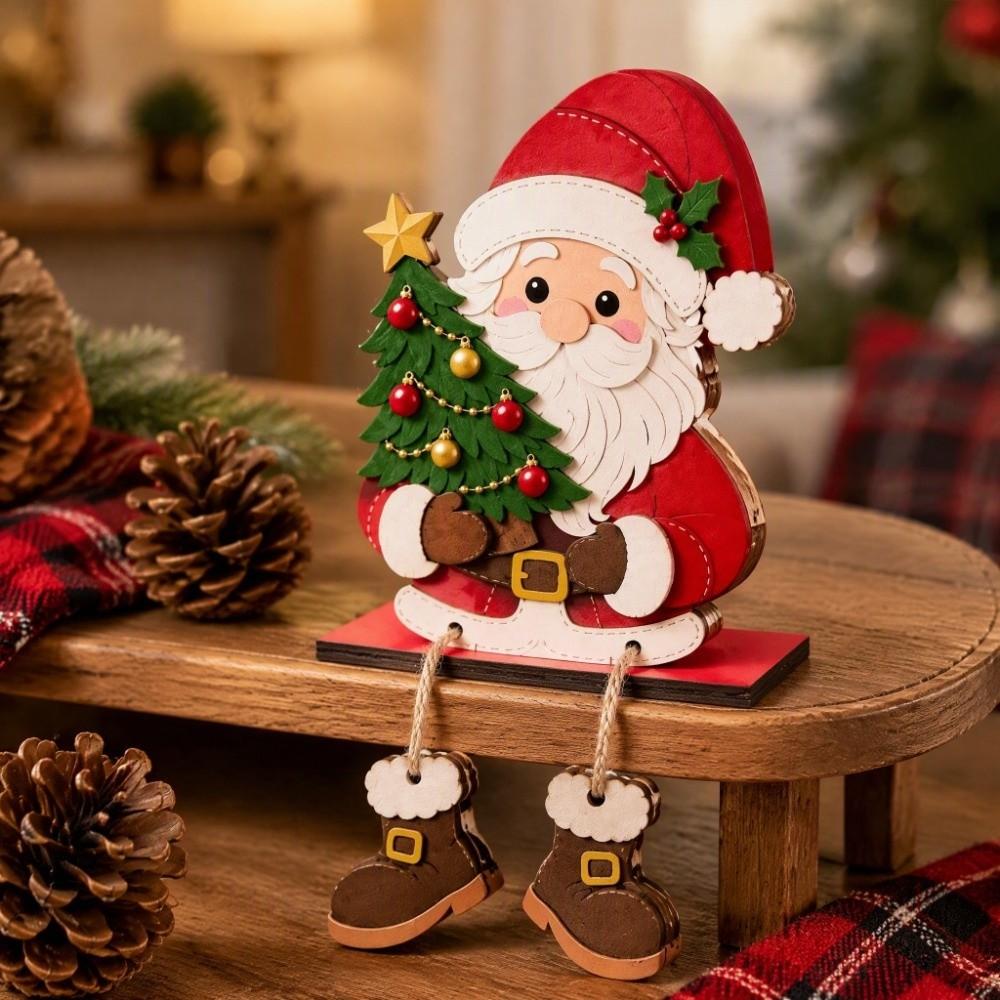 2D Flat Santa Claus Tree Ornament Self Standing Christmas Tabletop Decor Indoor Mantel Shelf