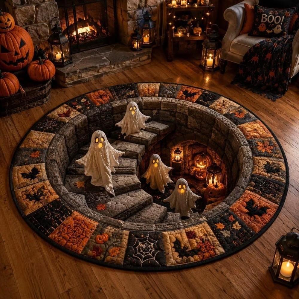 Anti-Slip Backing Halloween Area Rug Round Shape Round Floor Mat Living Room Decor