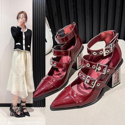 Модные туфли на толстой подошве с острым носком, пряжкой, мелким вырезом, водонепроницаемой платформой, модные, универсальные, удобные, нескользящие, женские туфли-лодочки