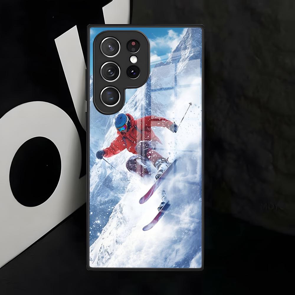 Зимний чехол для телефона для катания на лыжах для Samsung S26 S25 S24 FE S23 S22 S21 Plus S20 Ultra Note20Ultra Черная стеклянная крышка