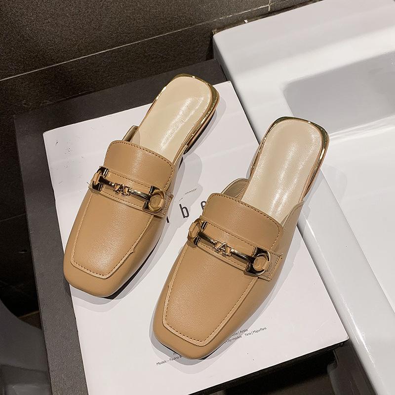 Туфли на высоком каблуке женские, новые, весна и осень 2025 года, квадратная головка, толстый каблук, легкая, с мешком на голове, низкий каблук, одна педаль, верхняя одежда, универсальные тапочки