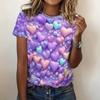 Women's 3d Geometric Love Pattern T-Shirt Summer Round Neck Short Sleeve Clothing Fashions Color Design Tops 2024 Oversize Tee