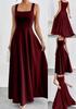 Элегантное однотонное макси-платье без рукавов с квадратным вырезом