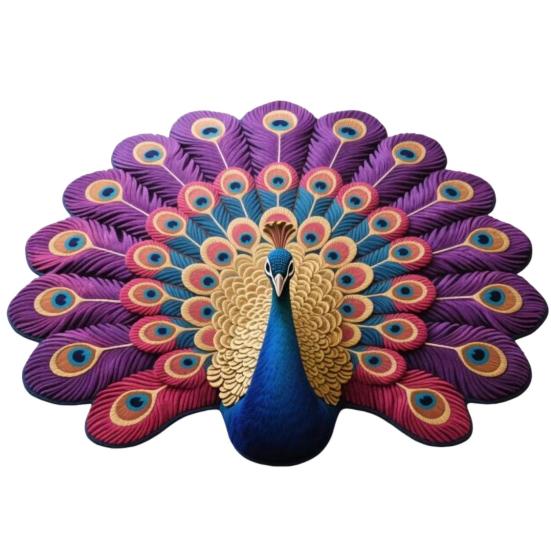 3D Peacock Pattern Plush Rug Non-Slip Backing Easy To Clean Various